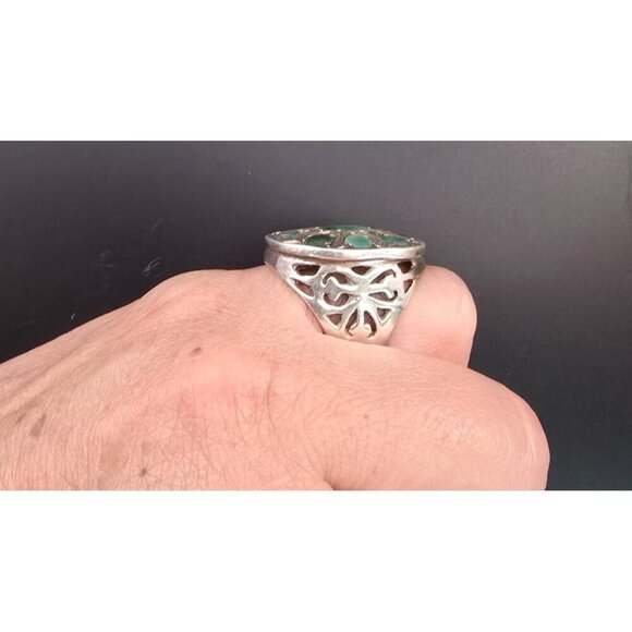 Vintage Estate 925 Sterling Silver & Emerald Ring Large Size 7-1/2 15.2 grams - Picture 10 of 12